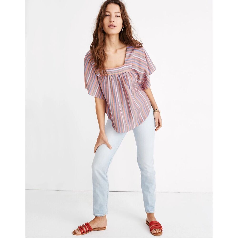 Madewell 100% cotton oversized Butterfly Top in Rainbow Stripe size S